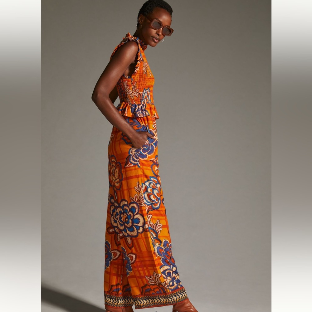 NWOT FARM RIO x ANTHROPOLOGIE Smocked Wide-Leg Jumpsuit - Picture 8 of 8